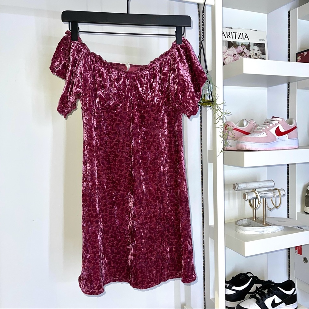 Urban Outfitters Velvet Pattern Magenta Dress